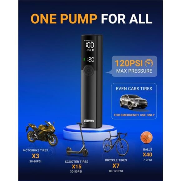 Bike Pump, The Pro Electric Bicycle Pump Tire Inflator Portable Air Compressor - Picture 3 of 6